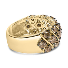 10K Yellow Gold Plated .925 Sterling Silver 3.0 Cttw Champagne Diamond Multi Lattice Band Ring