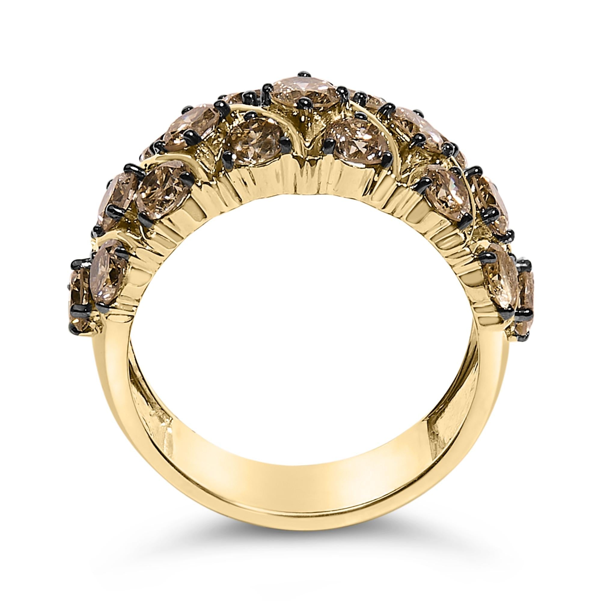 10K Yellow Gold Plated .925 Sterling Silver 3.0 Cttw Champagne Diamond Multi Lattice Band Ring