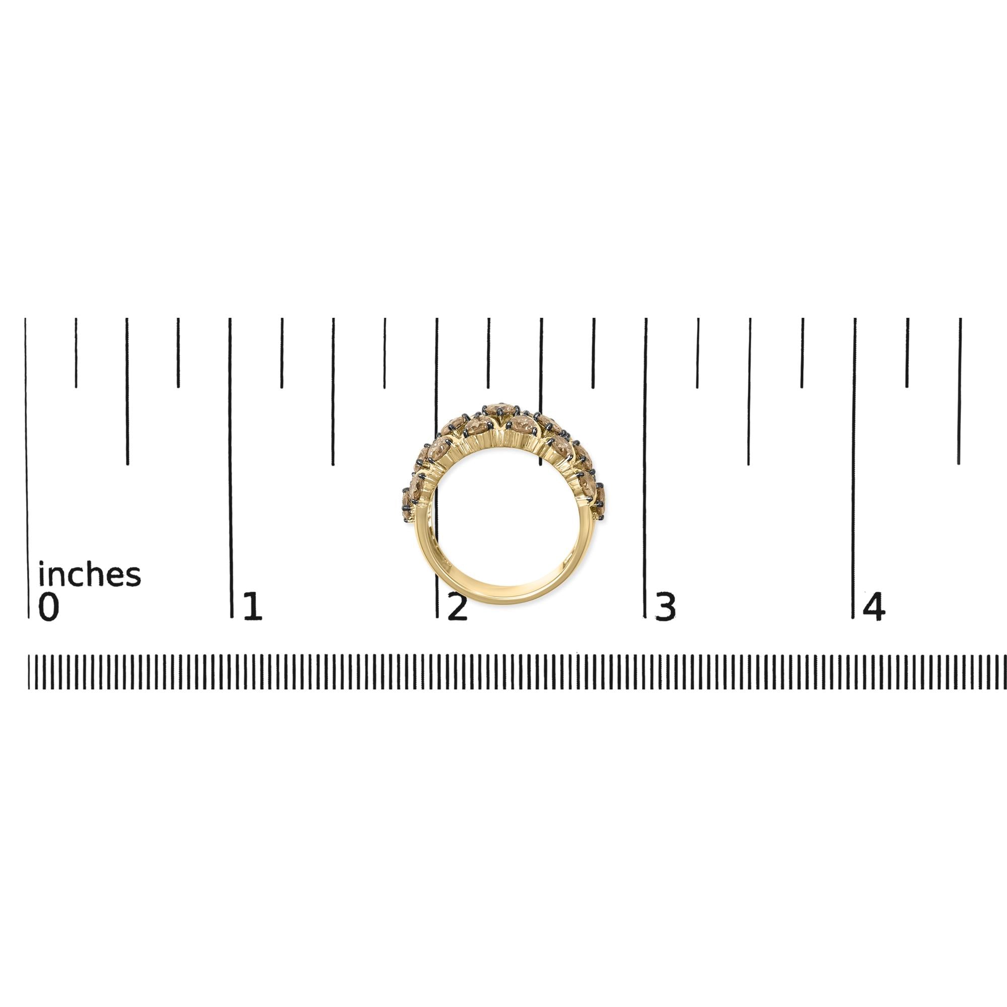 10K Yellow Gold Plated .925 Sterling Silver 3.0 Cttw Champagne Diamond Multi Lattice Band Ring