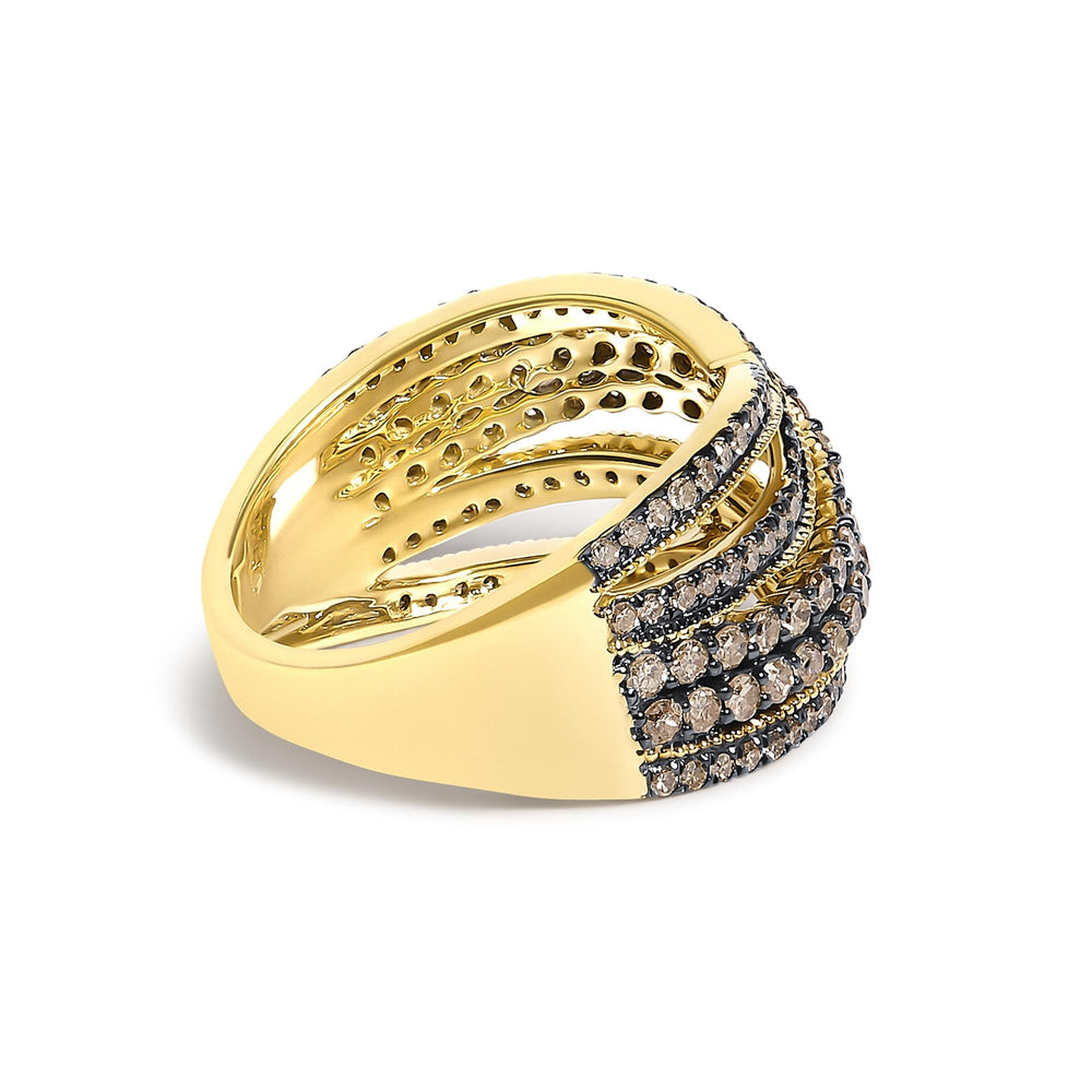 10K Yellow Gold Plated .925 Sterling Silver 1.0 cttw Champagne Diamond Highway Ring