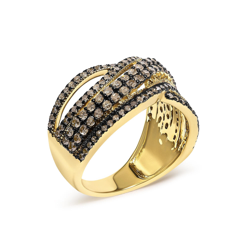 10K Yellow Gold Plated .925 Sterling Silver 1.0 cttw Champagne Diamond Highway Ring