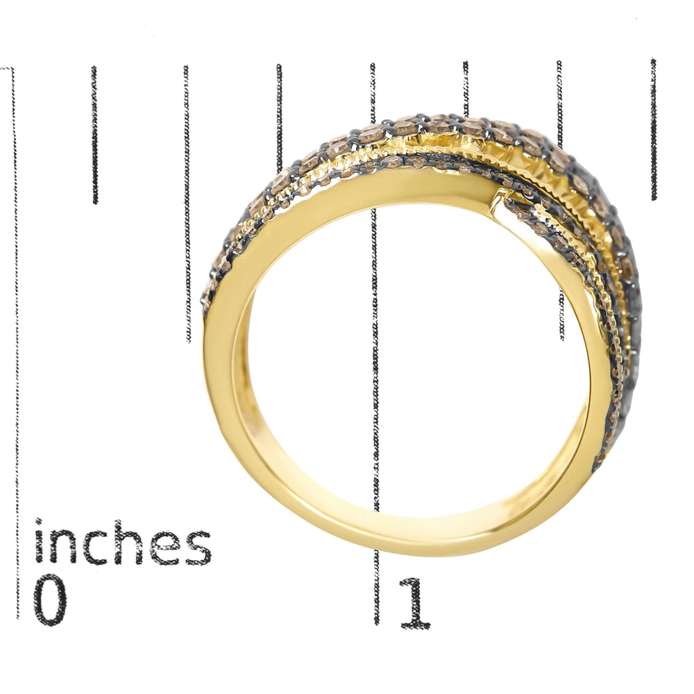 10K Yellow Gold Plated .925 Sterling Silver 1.0 cttw Champagne Diamond Highway Ring