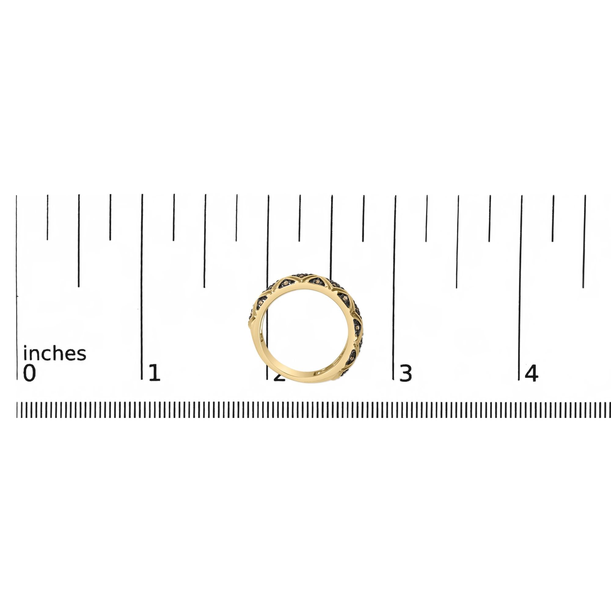 10K Yellow Gold Plated .925 Sterling Silver 3/8 Cttw Champagne Diamond Geometric Style Band Ring