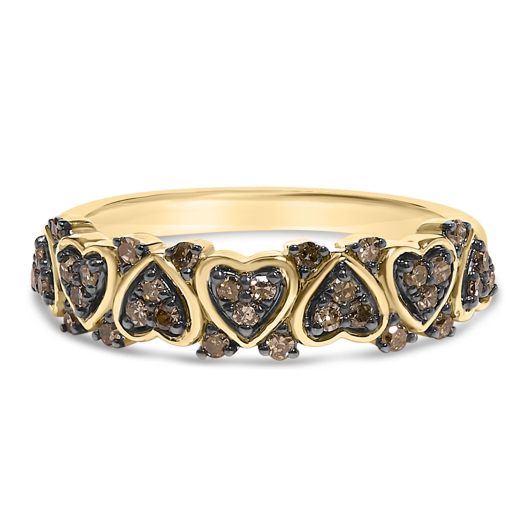 10K Yellow Gold Plated .925 Sterling Silver 1/3 cttw Natural Diamond Band Ring