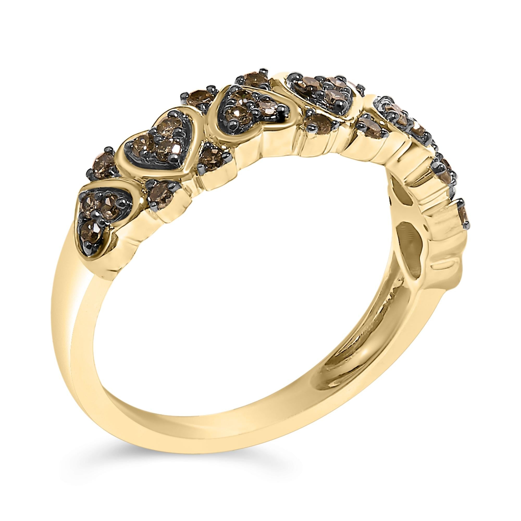 10K Yellow Gold Plated .925 Sterling Silver 1/3 cttw Natural Diamond Band Ring