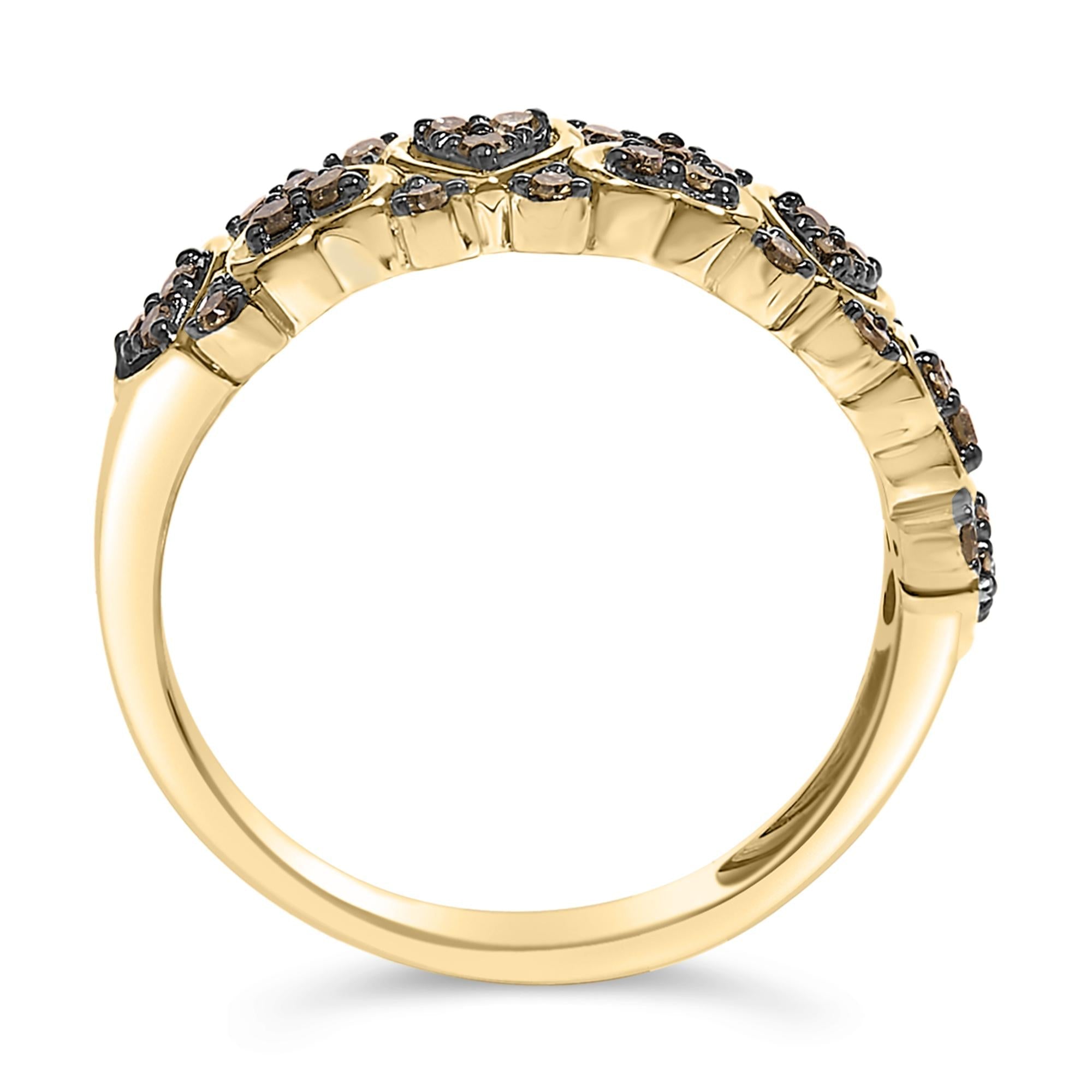 10K Yellow Gold Plated .925 Sterling Silver 1/3 cttw Natural Diamond Band Ring