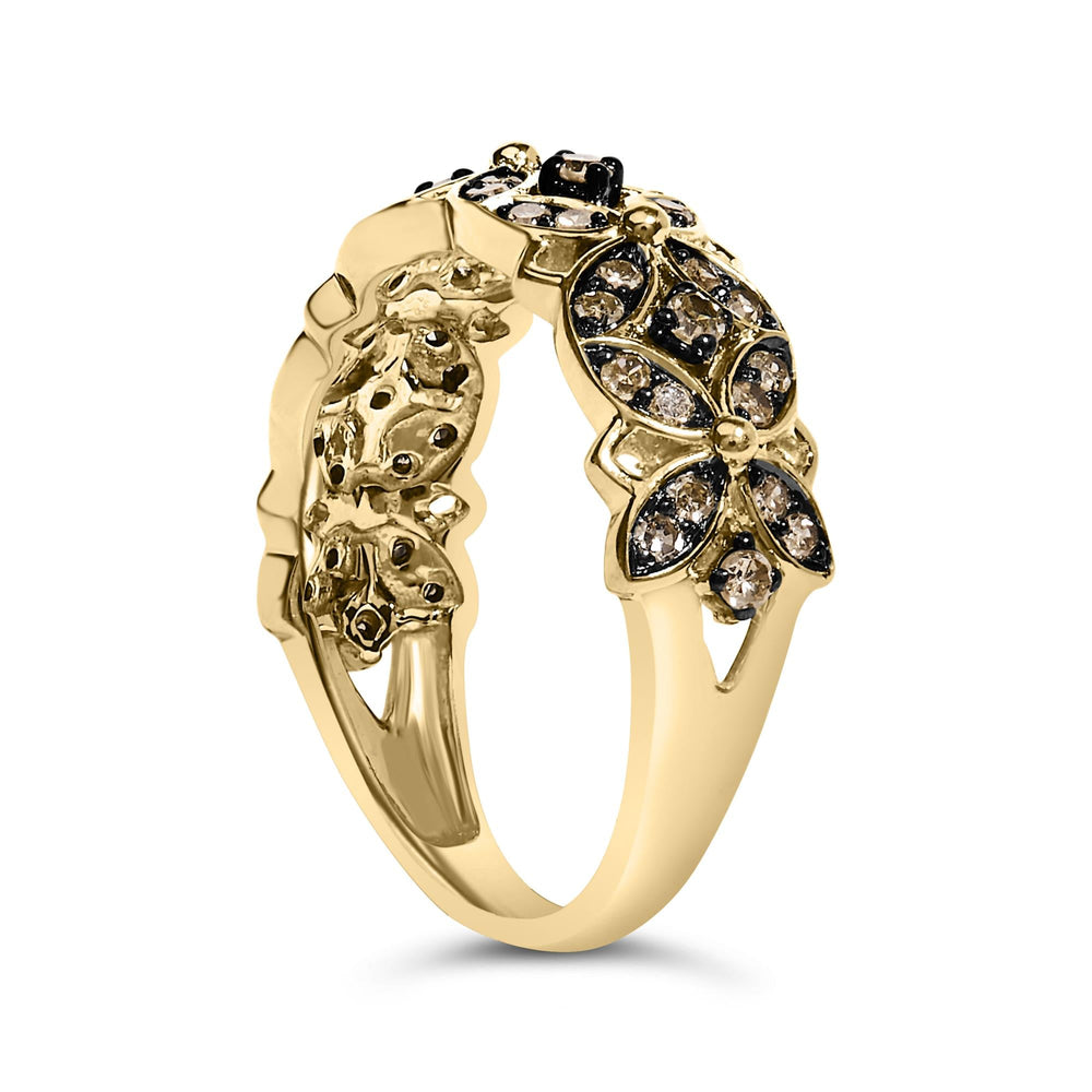 10K Yellow Gold Plated .925 Sterling Silver 3/8 Cttw Champagne Diamond Lattice Work Band Ring