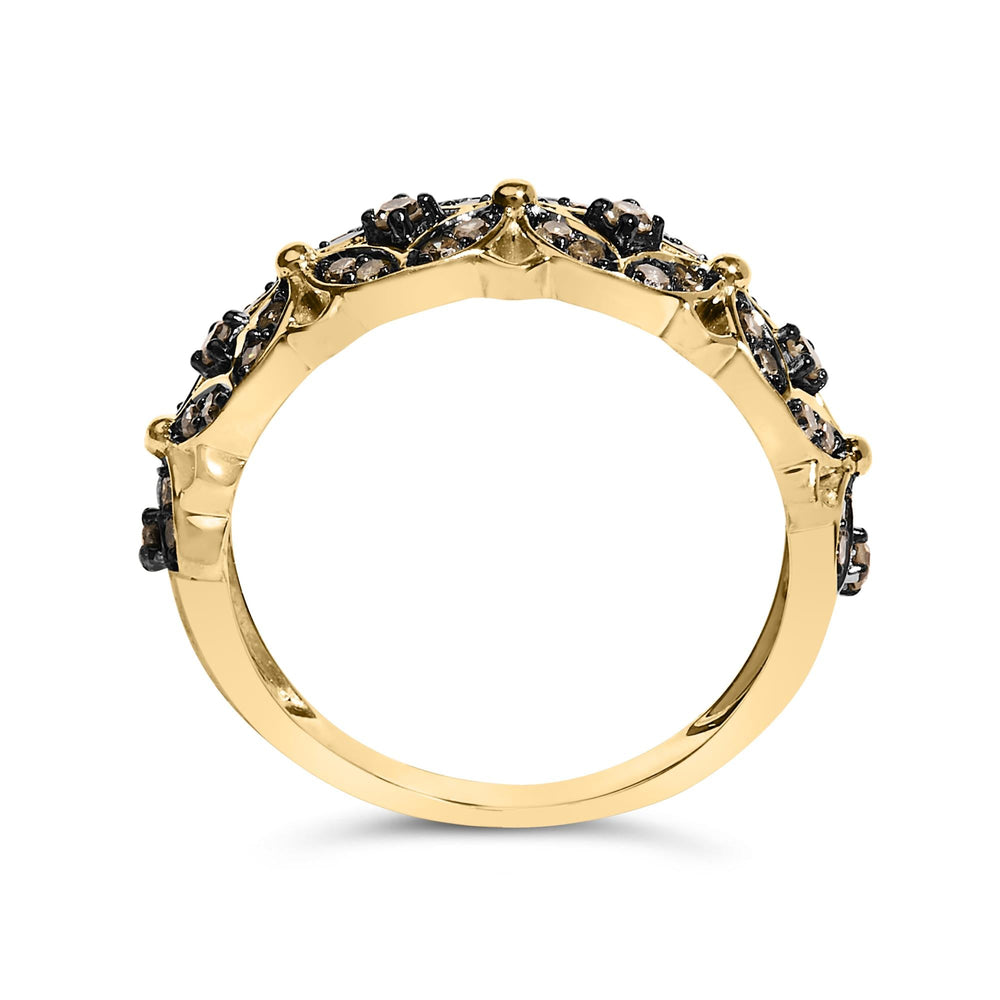 10K Yellow Gold Plated .925 Sterling Silver 3/8 Cttw Champagne Diamond Lattice Work Band Ring