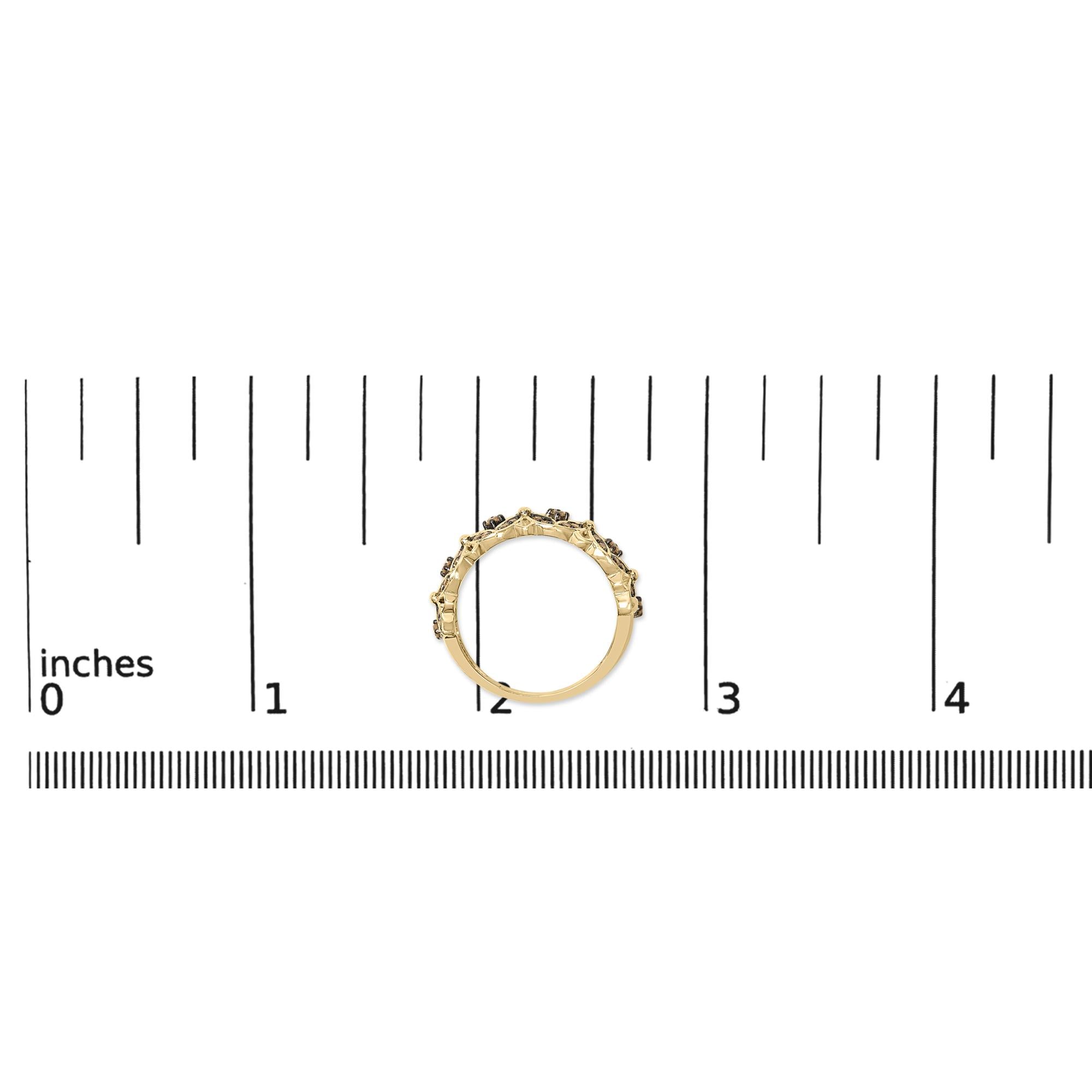 10K Yellow Gold Plated .925 Sterling Silver 3/8 Cttw Champagne Diamond Lattice Work Band Ring