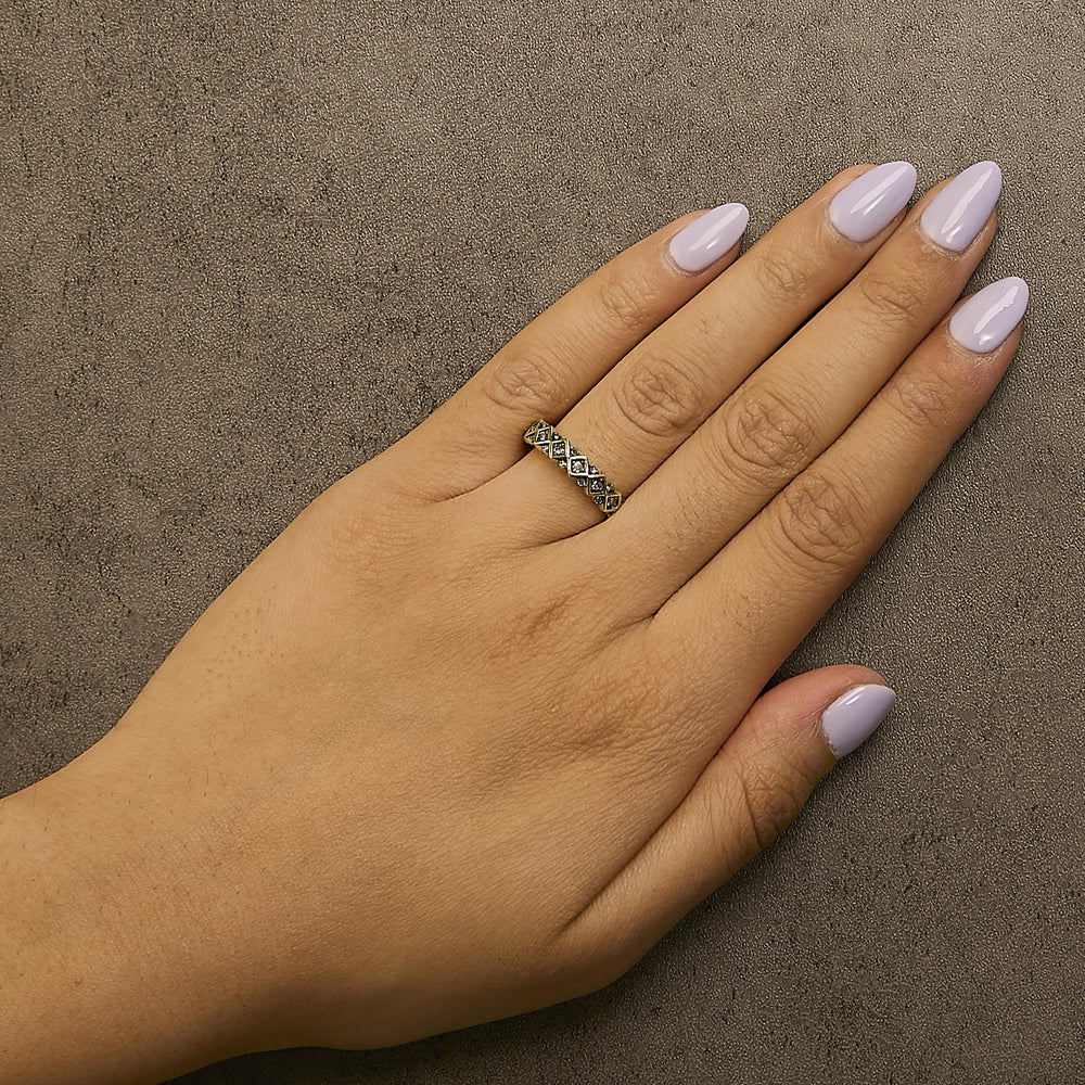 10K Yellow Gold Plated .925 Sterling Silver 1/4 Cttw Champagne Diamond Geometric Band Ring