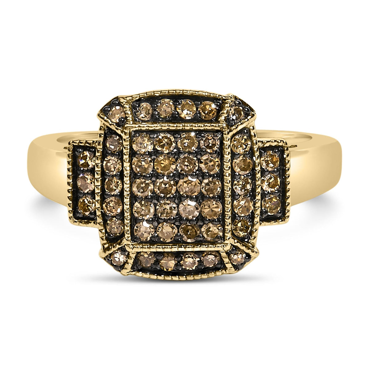 10K Yellow Gold Plated .925 Sterling Silver 1/2 Cttw Champagne Diamond Step Up Ring