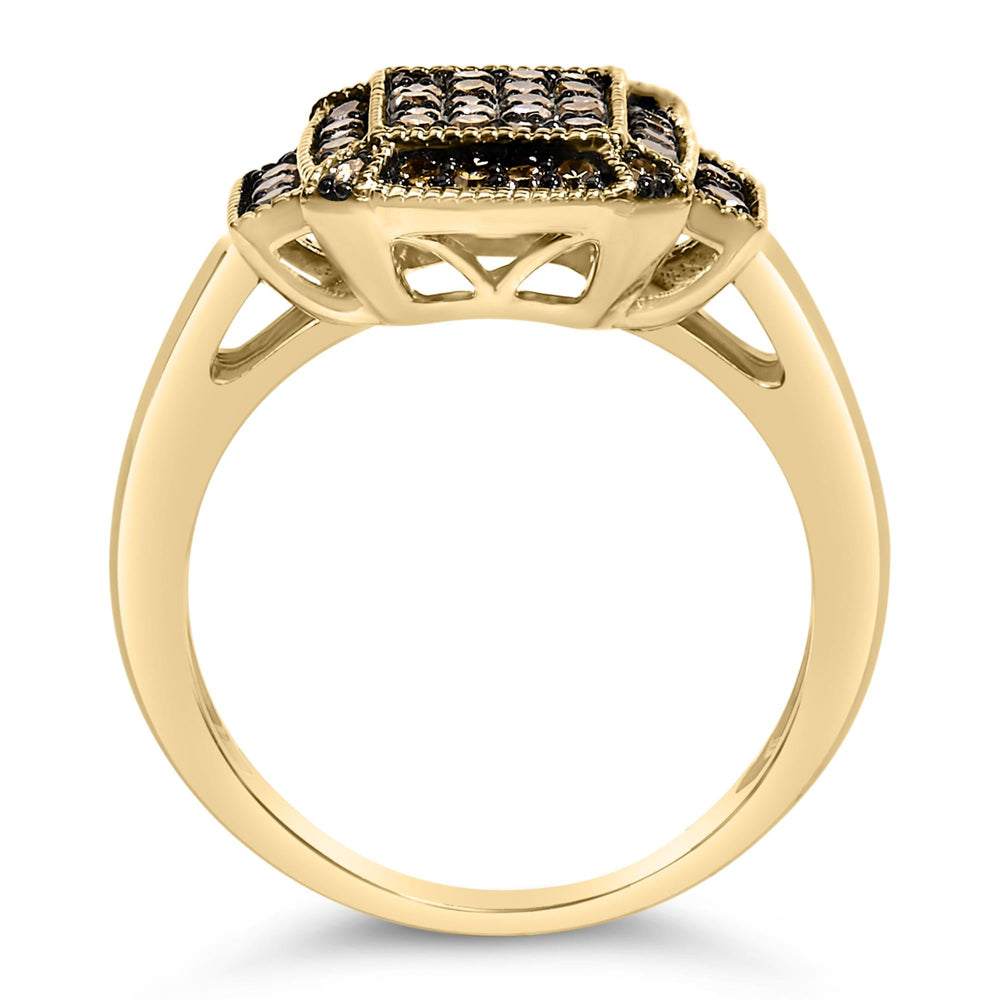 10K Yellow Gold Plated .925 Sterling Silver 1/2 Cttw Champagne Diamond Step Up Ring
