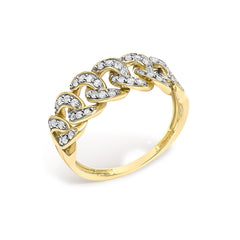 14K Yellow Gold Plated Sterling Silver 1/3 Cttw Diamond Curb Link Band Ring