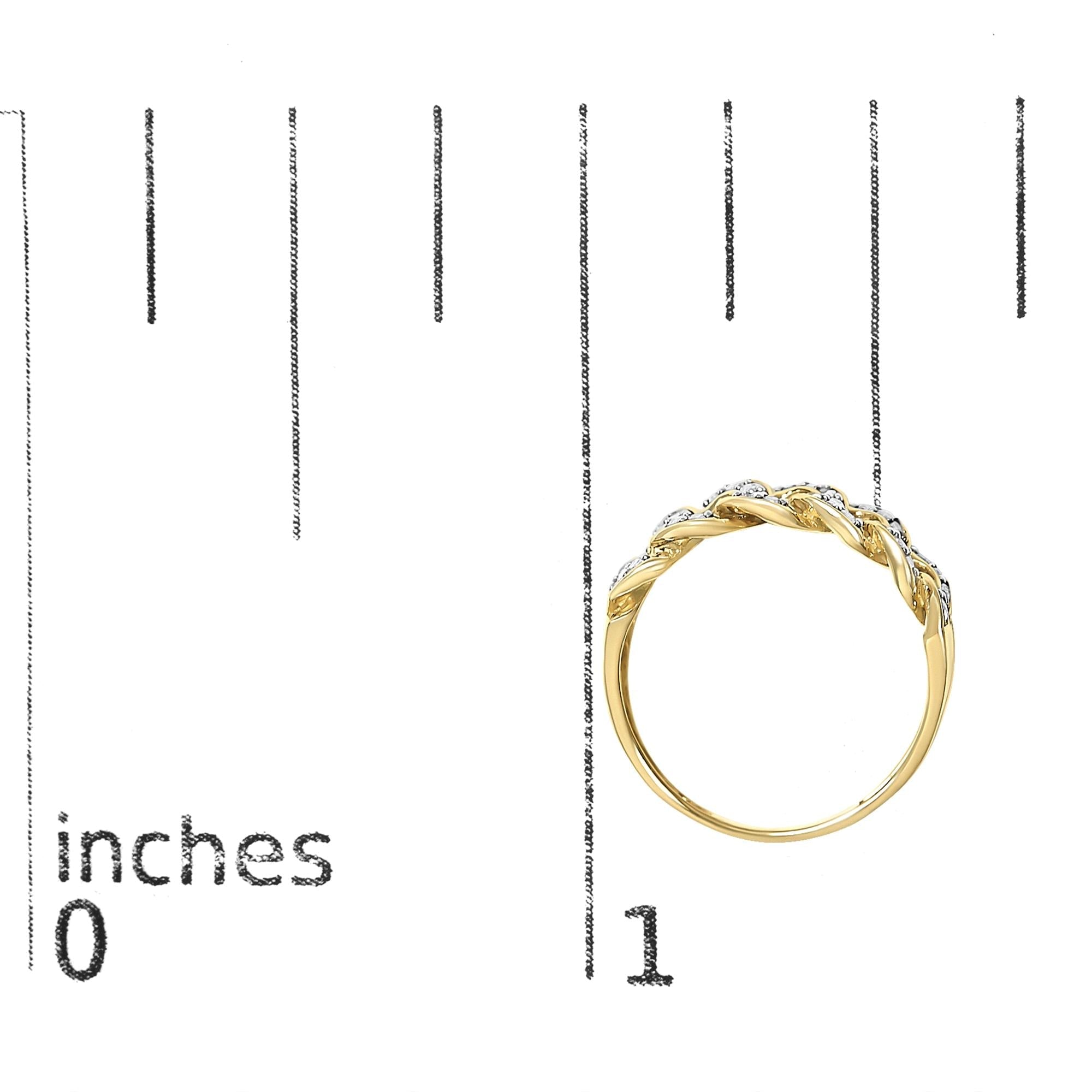 14K Yellow Gold Plated Sterling Silver 1/3 Cttw Diamond Curb Link Band Ring