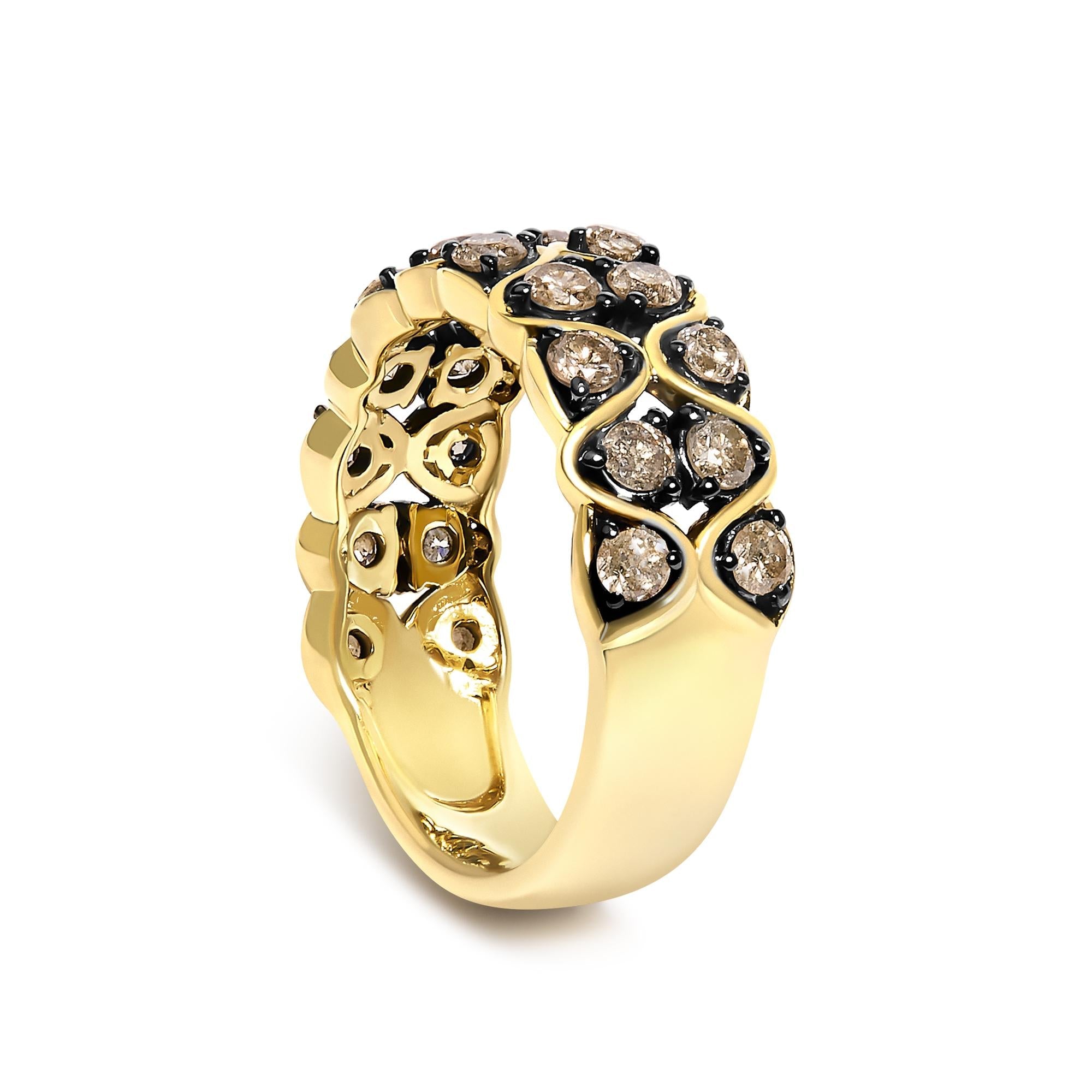 10K Yellow Gold Plated Sterling Silver 1 1/2 Cttw Brown Diamond Scalloped Band Ring