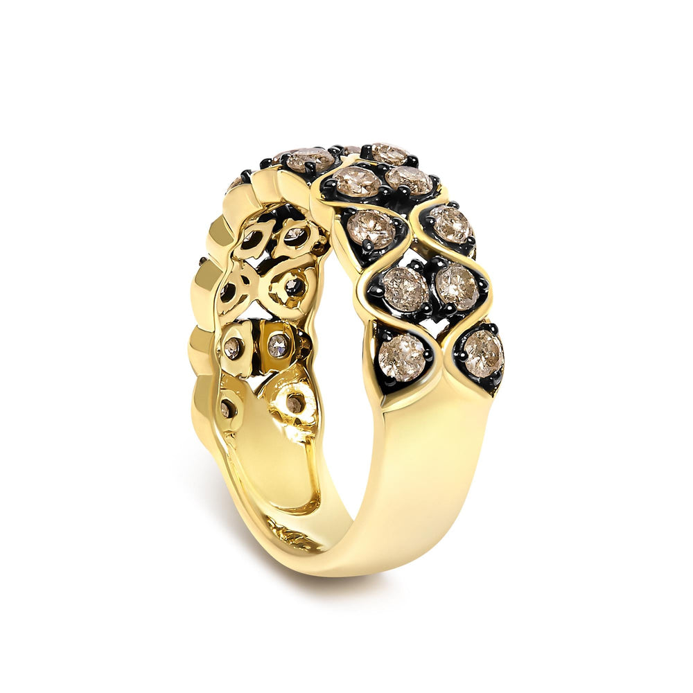10K Yellow Gold Plated Sterling Silver 1 1/2 Cttw Brown Diamond Scalloped Band Ring