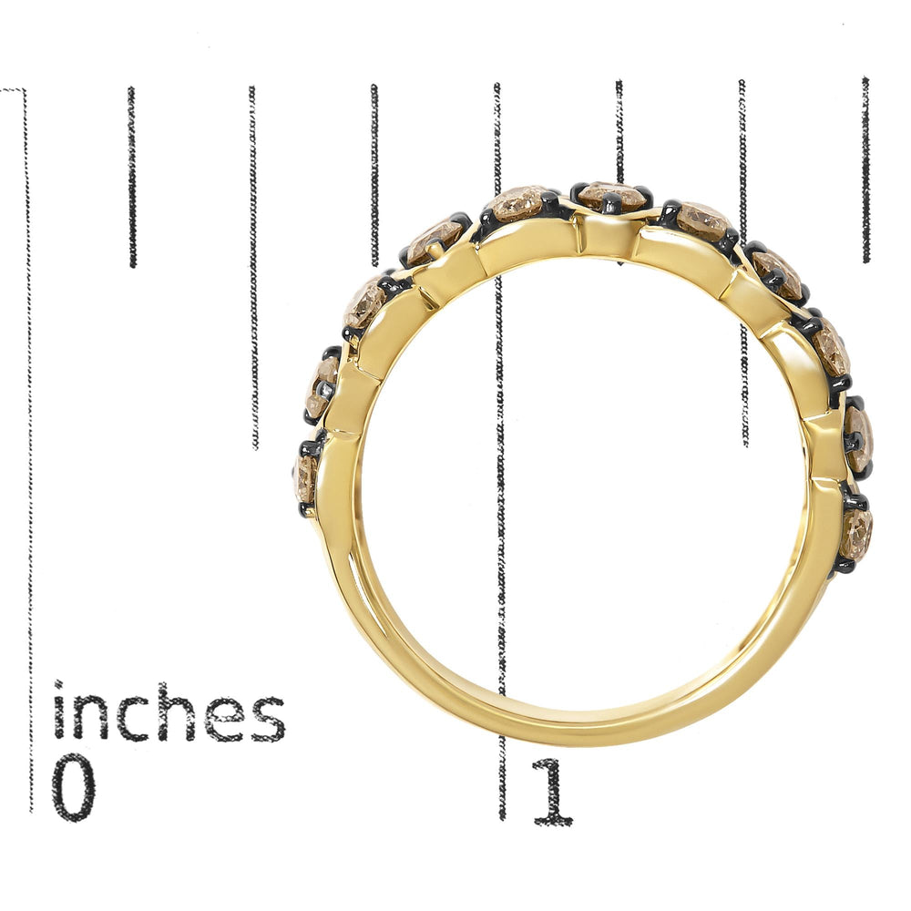 10K Yellow Gold Plated Sterling Silver 1 1/2 Cttw Brown Diamond Scalloped Band Ring