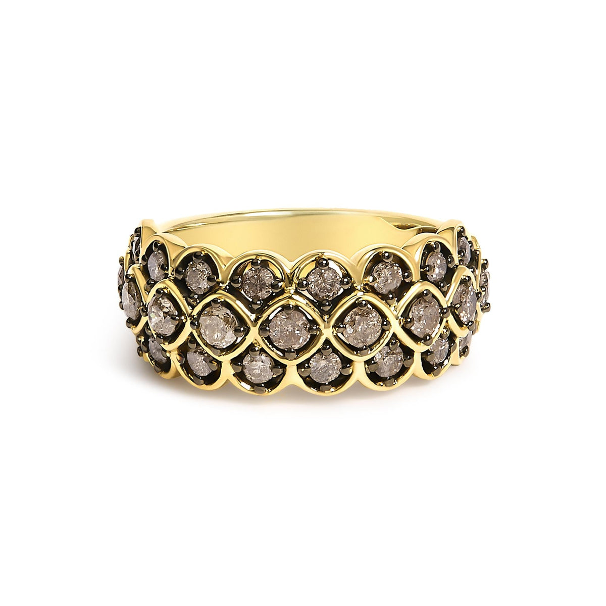 10K Yellow Gold Plated Sterling Silver 1.0 Cttw Brown Diamond Scalloped Motif Band Ring