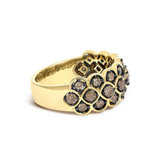 10K Yellow Gold Plated Sterling Silver 1.0 Cttw Brown Diamond Scalloped Motif Band Ring