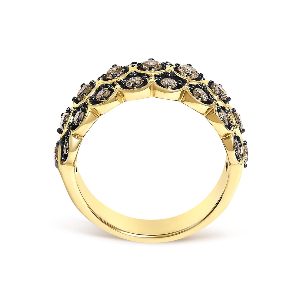 10K Yellow Gold Plated Sterling Silver 1.0 Cttw Brown Diamond Scalloped Motif Band Ring