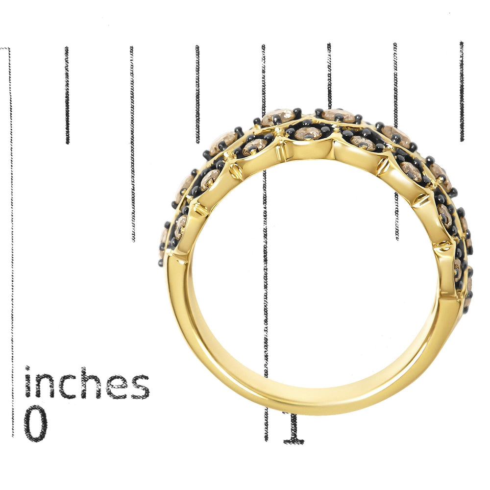 10K Yellow Gold Plated Sterling Silver 1.0 Cttw Brown Diamond Scalloped Motif Band Ring