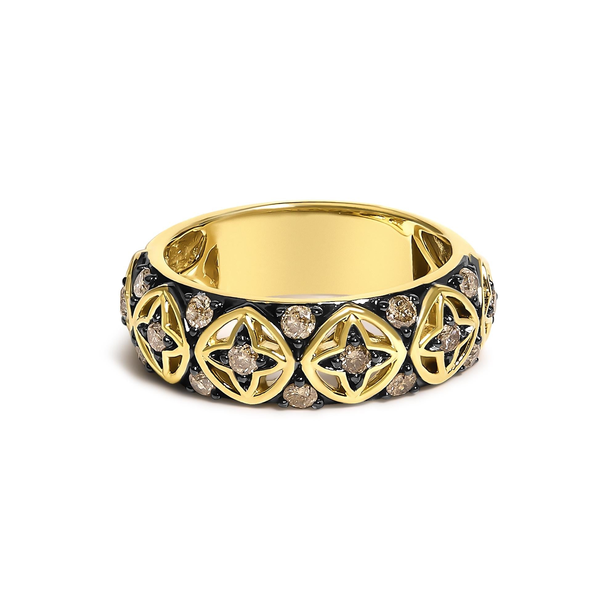 10K Yellow Gold Plated Sterling Silver 1/2 Cttw Champagne Diamond Star Motif Band Ring