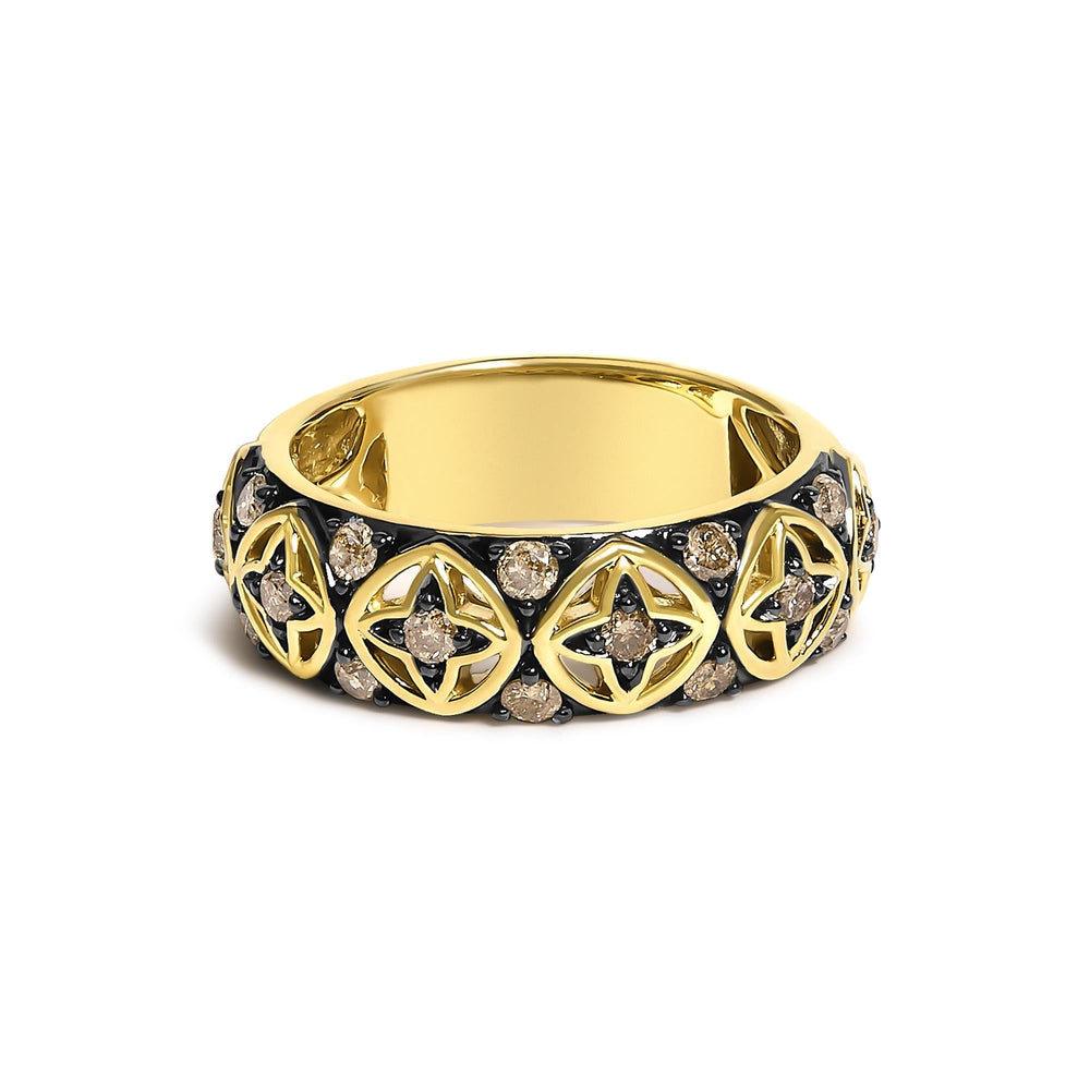 10K Yellow Gold Plated Sterling Silver 1/2 Cttw Champagne Diamond Star Motif Band Ring