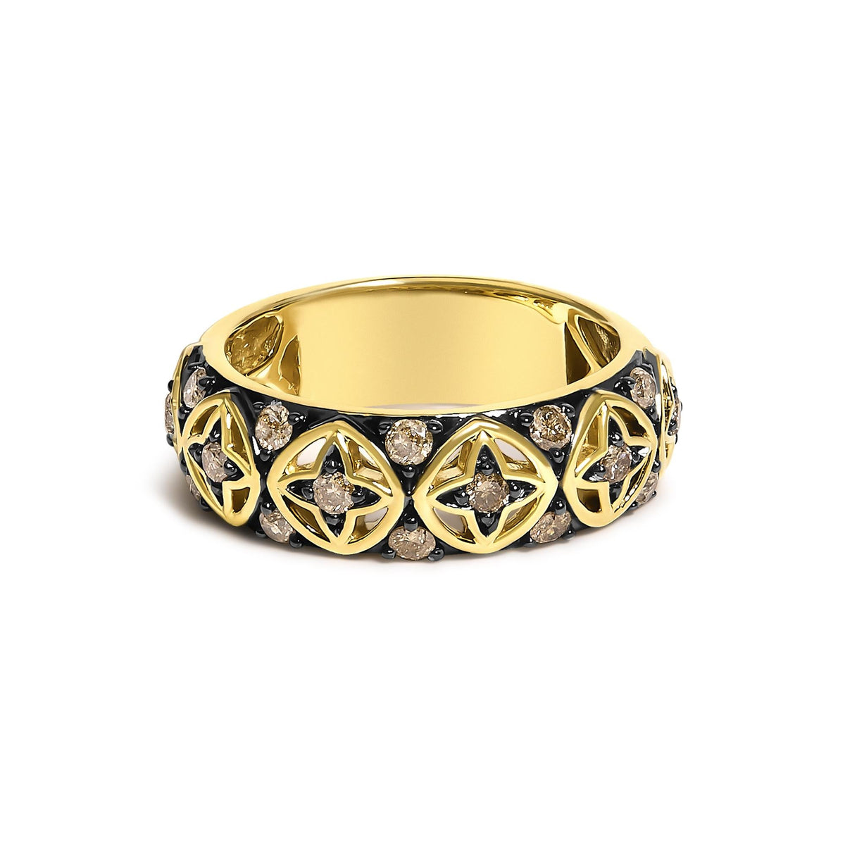 10K Yellow Gold Plated Sterling Silver 1/2 Cttw Champagne Diamond Star Motif Band Ring