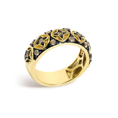 10K Yellow Gold Plated Sterling Silver 1/2 Cttw Champagne Diamond Star Motif Band Ring