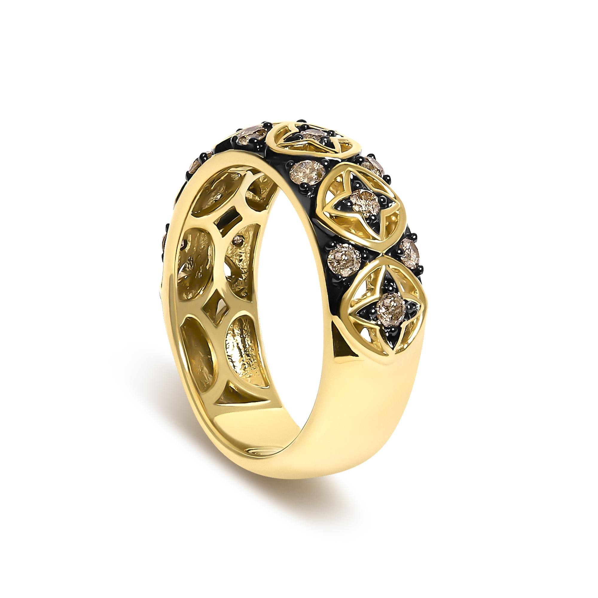 10K Yellow Gold Plated Sterling Silver 1/2 Cttw Champagne Diamond Star Motif Band Ring