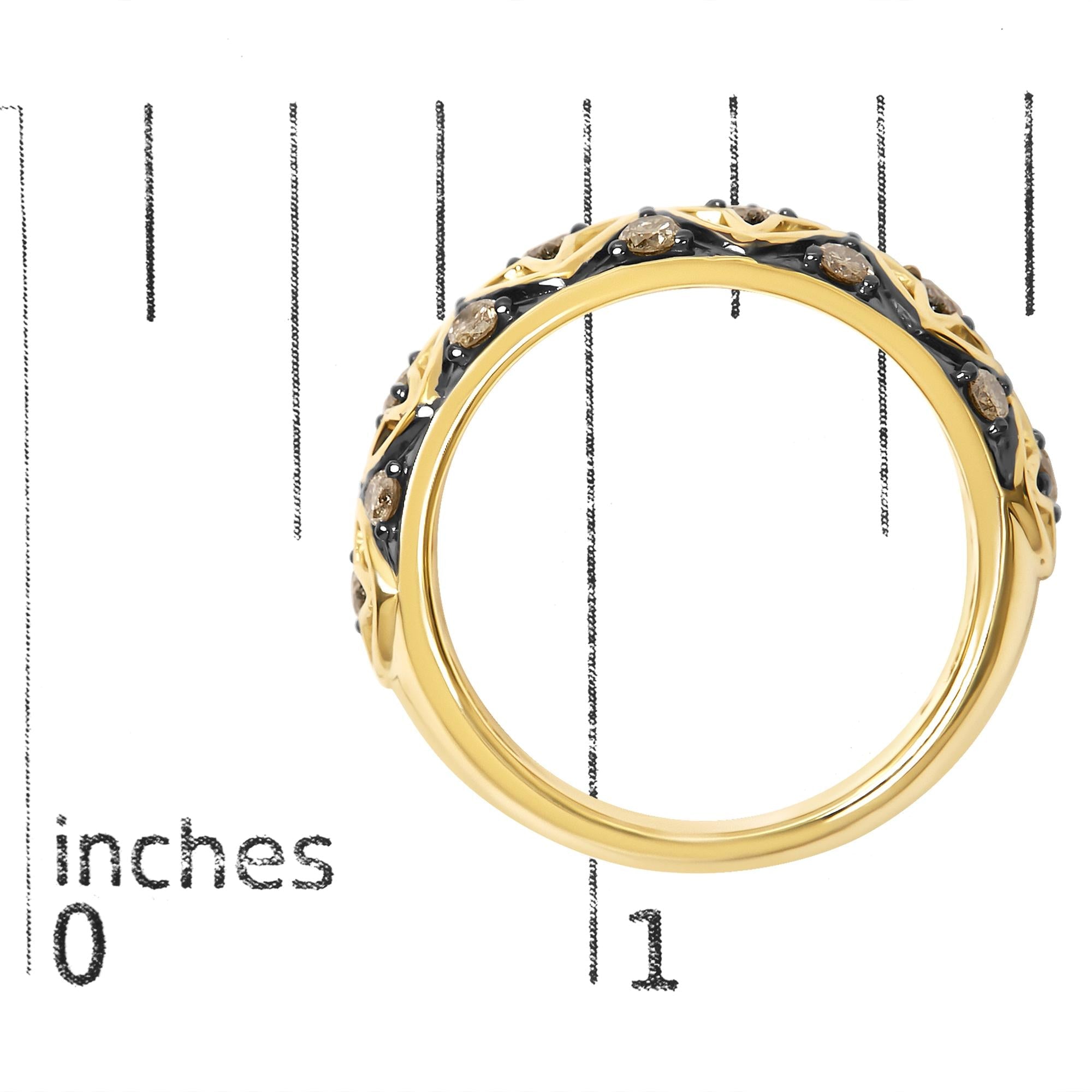 10K Yellow Gold Plated Sterling Silver 1/2 Cttw Champagne Diamond Star Motif Band Ring