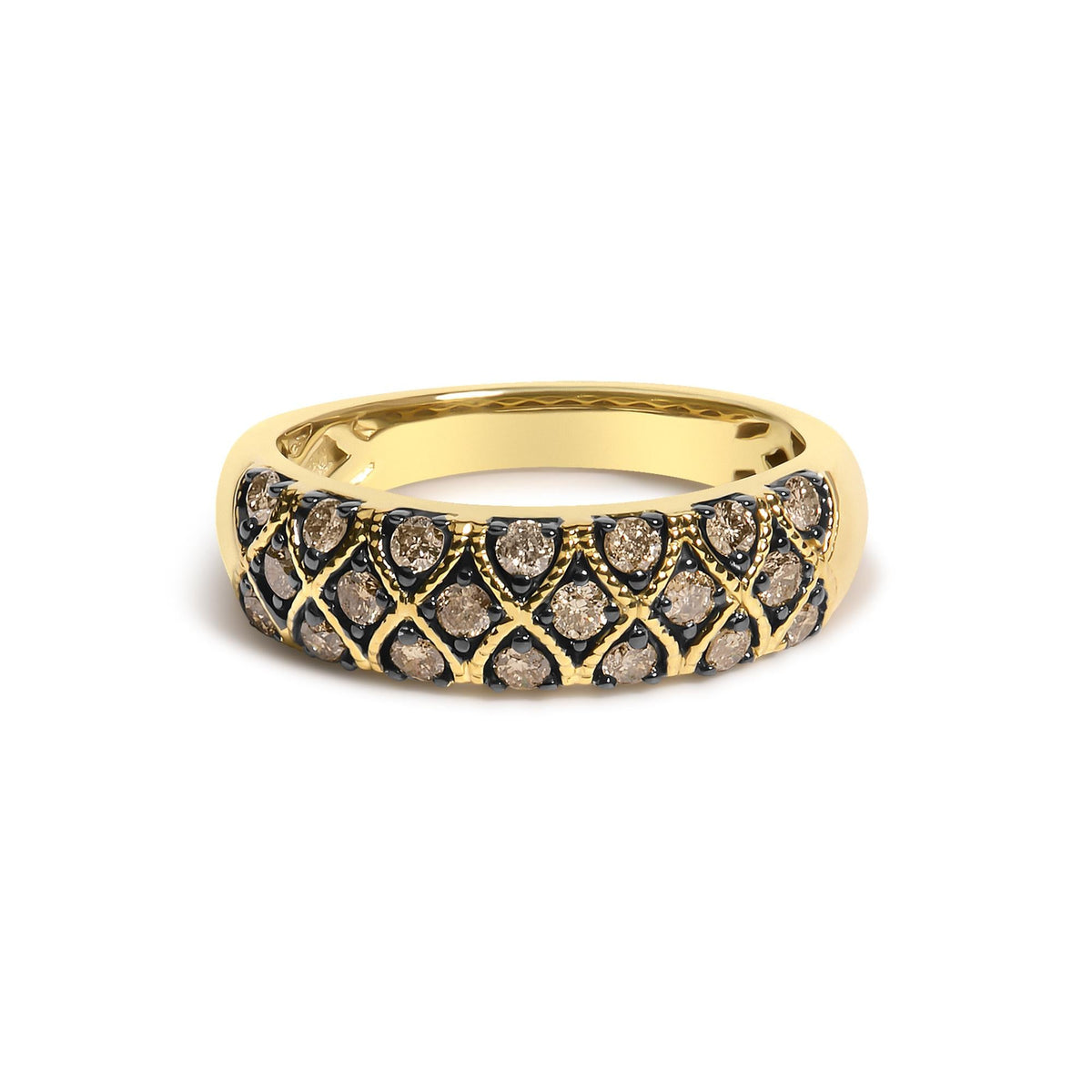 10K Yellow Gold Plated Sterling Silver 1/2 Cttw Champagne Diamond Lattice Pattern Band Ring