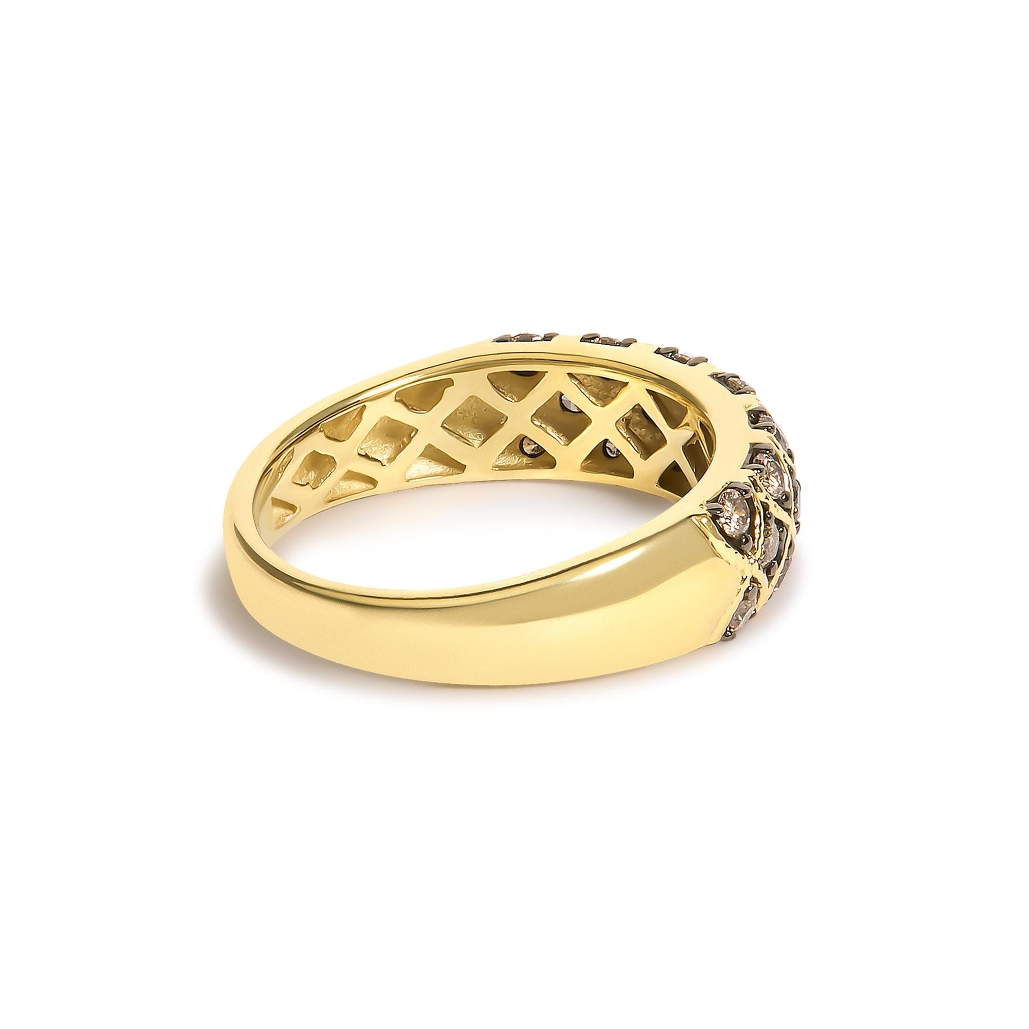 10K Yellow Gold Plated Sterling Silver 1/2 Cttw Champagne Diamond Lattice Pattern Band Ring