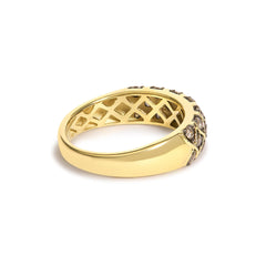 10K Yellow Gold Plated Sterling Silver 1/2 Cttw Champagne Diamond Lattice Pattern Band Ring