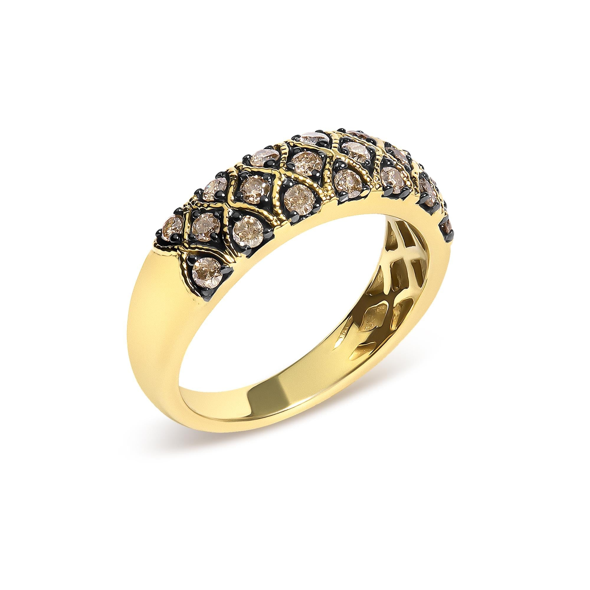 10K Yellow Gold Plated Sterling Silver 1/2 Cttw Champagne Diamond Lattice Pattern Band Ring
