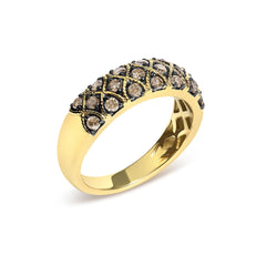 10K Yellow Gold Plated Sterling Silver 1/2 Cttw Champagne Diamond Lattice Pattern Band Ring