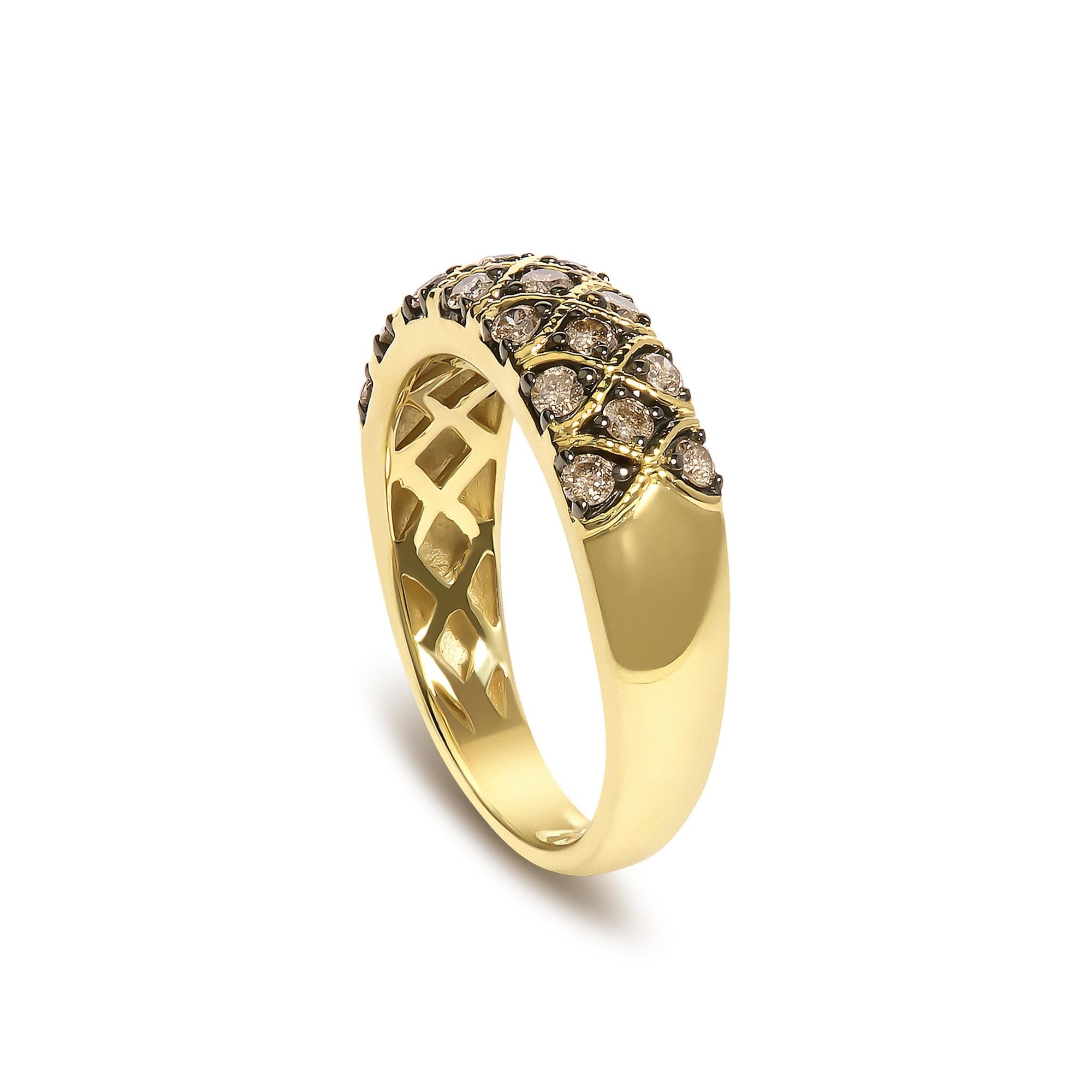 10K Yellow Gold Plated Sterling Silver 1/2 Cttw Champagne Diamond Lattice Pattern Band Ring