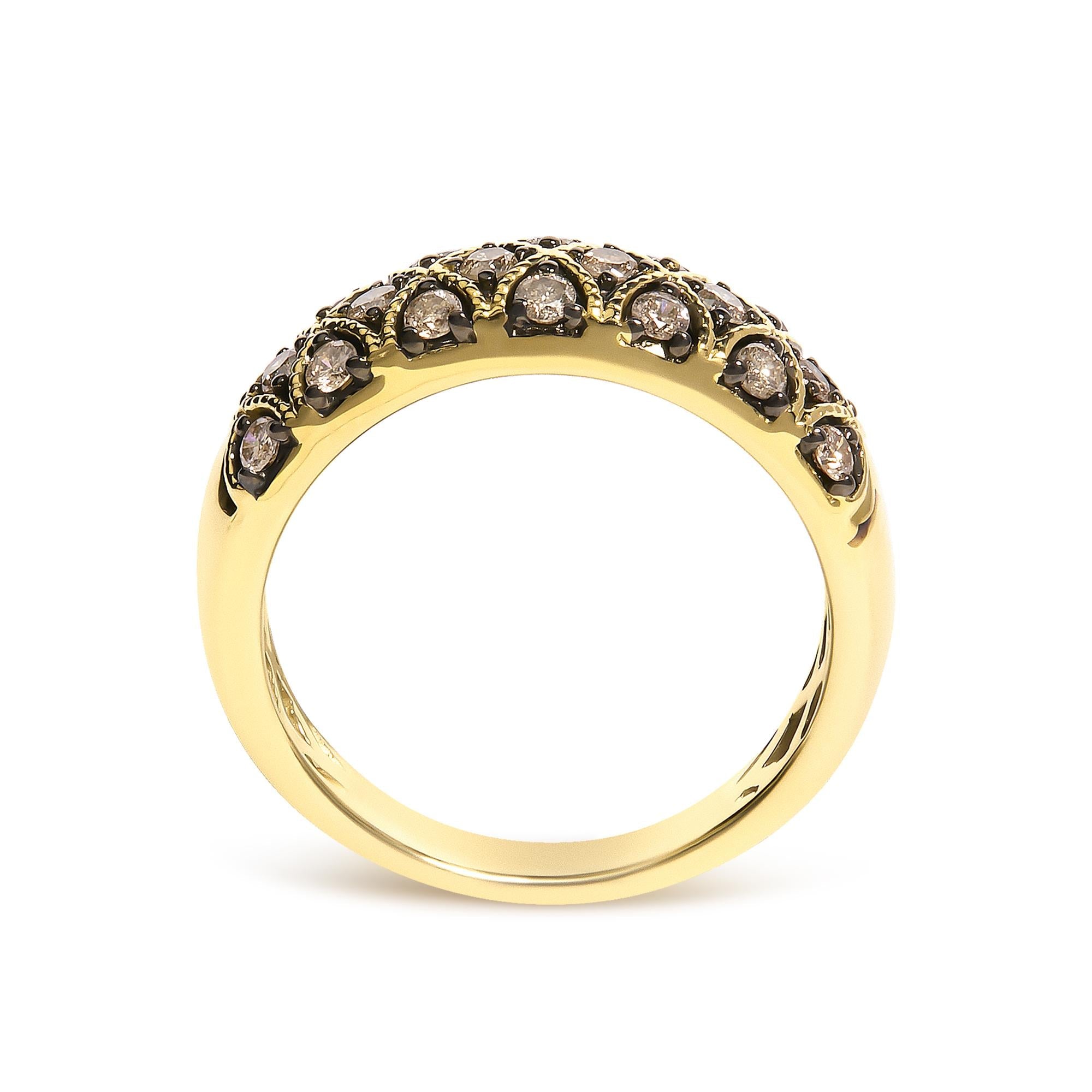 10K Yellow Gold Plated Sterling Silver 1/2 Cttw Champagne Diamond Lattice Pattern Band Ring