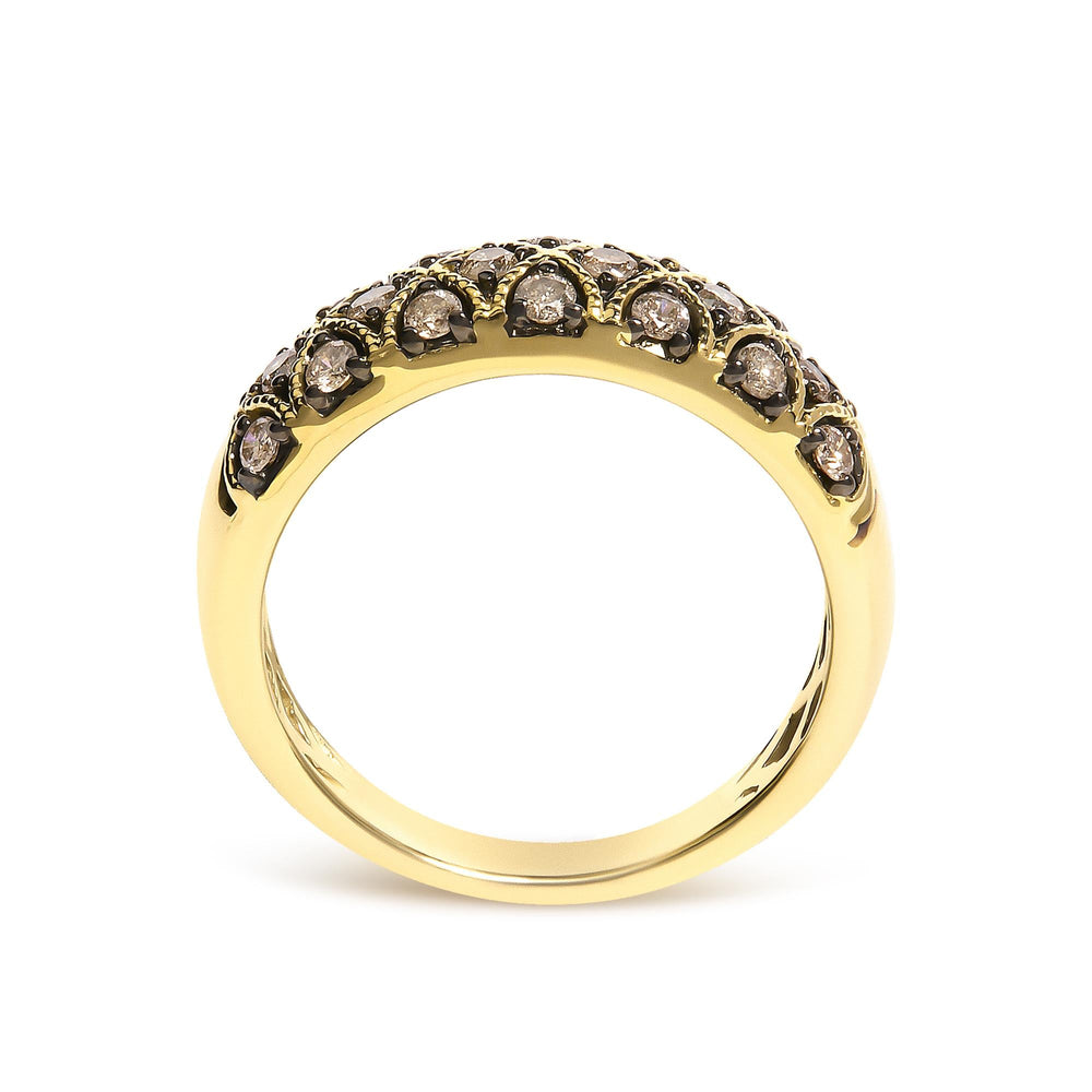10K Yellow Gold Plated Sterling Silver 1/2 Cttw Champagne Diamond Lattice Pattern Band Ring