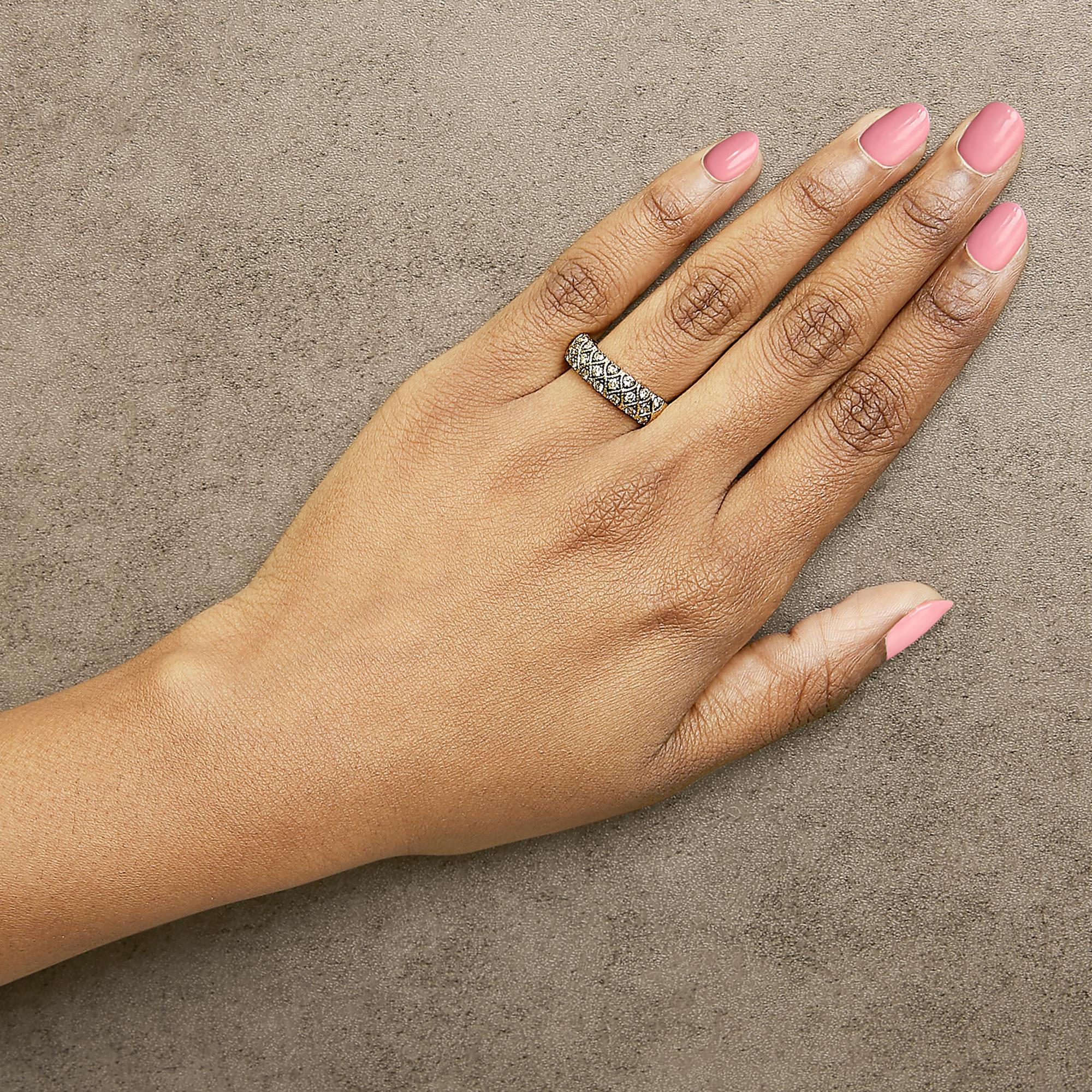 10K Yellow Gold Plated Sterling Silver 1/2 Cttw Champagne Diamond Lattice Pattern Band Ring