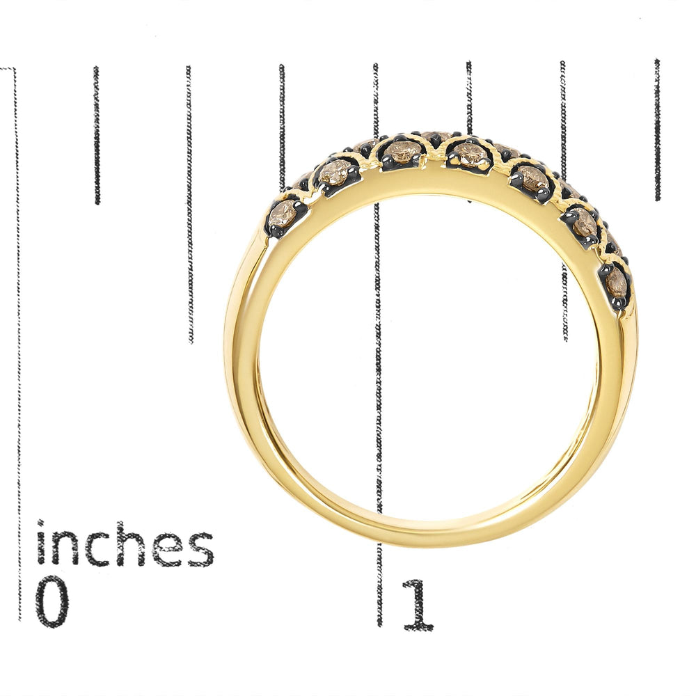 10K Yellow Gold Plated Sterling Silver 1/2 Cttw Champagne Diamond Lattice Pattern Band Ring