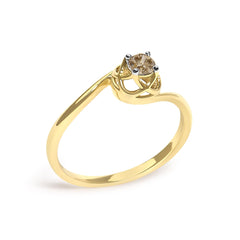 14K Yellow Gold Plated Sterling Silver 1/5 Ct Light Brown Diamond Bypass Solitaire Ring