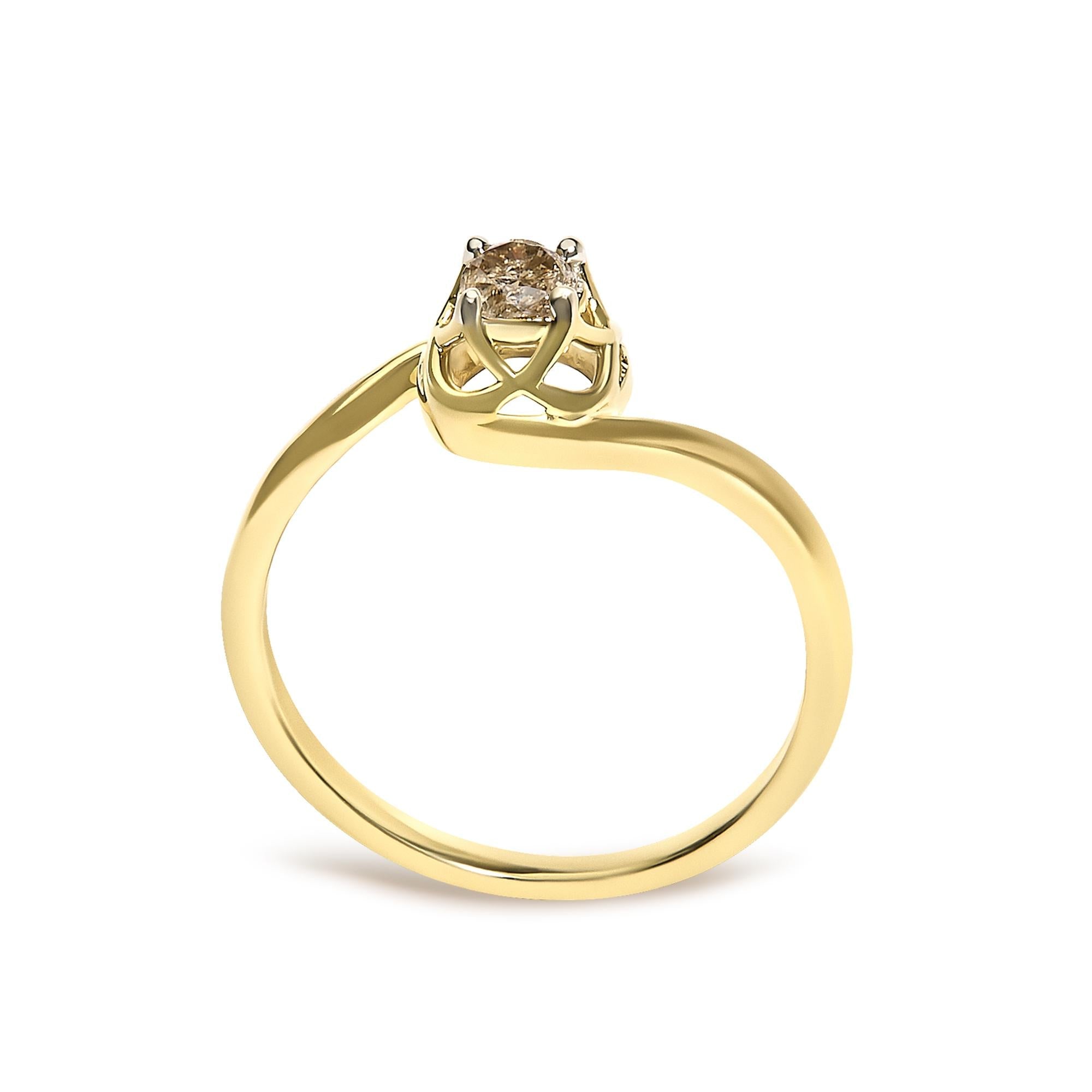 14K Yellow Gold Plated Sterling Silver 1/5 Ct Light Brown Diamond Bypass Solitaire Ring