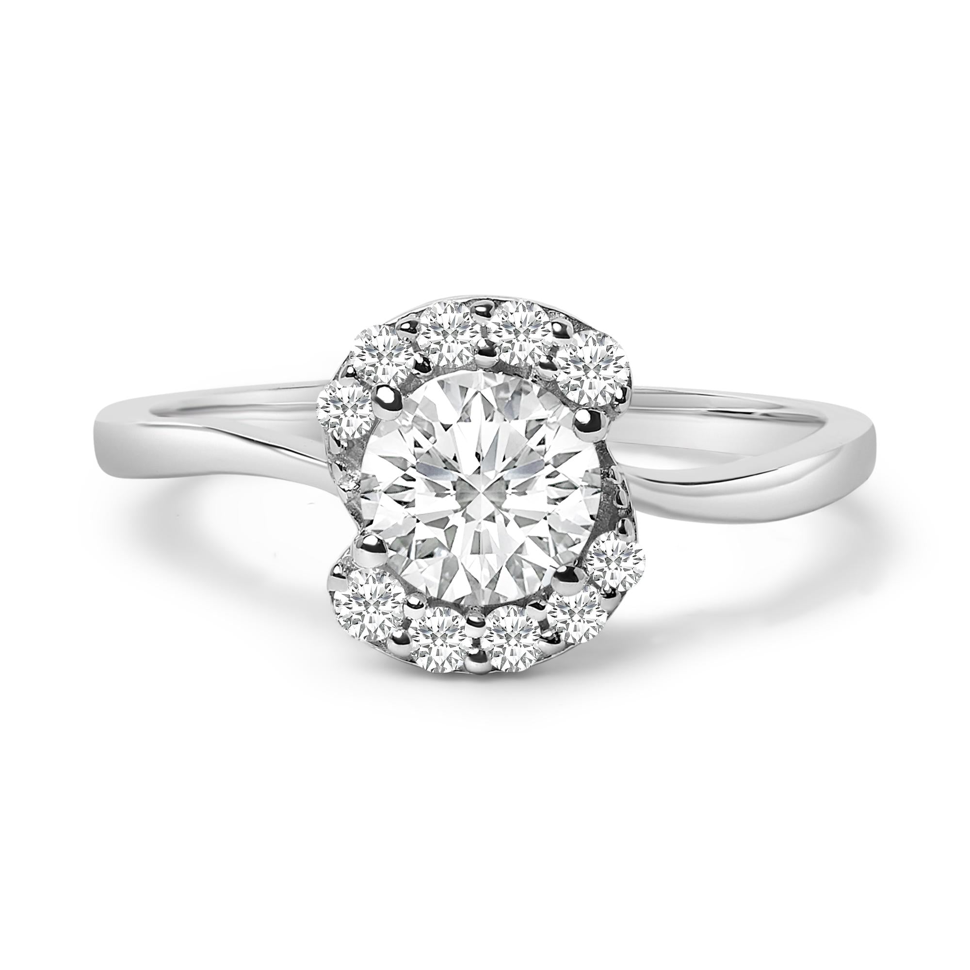 Sterling Silver Lab Grown 1.0 Cttw Diamond Oval Shaped Halo Engagement Ring