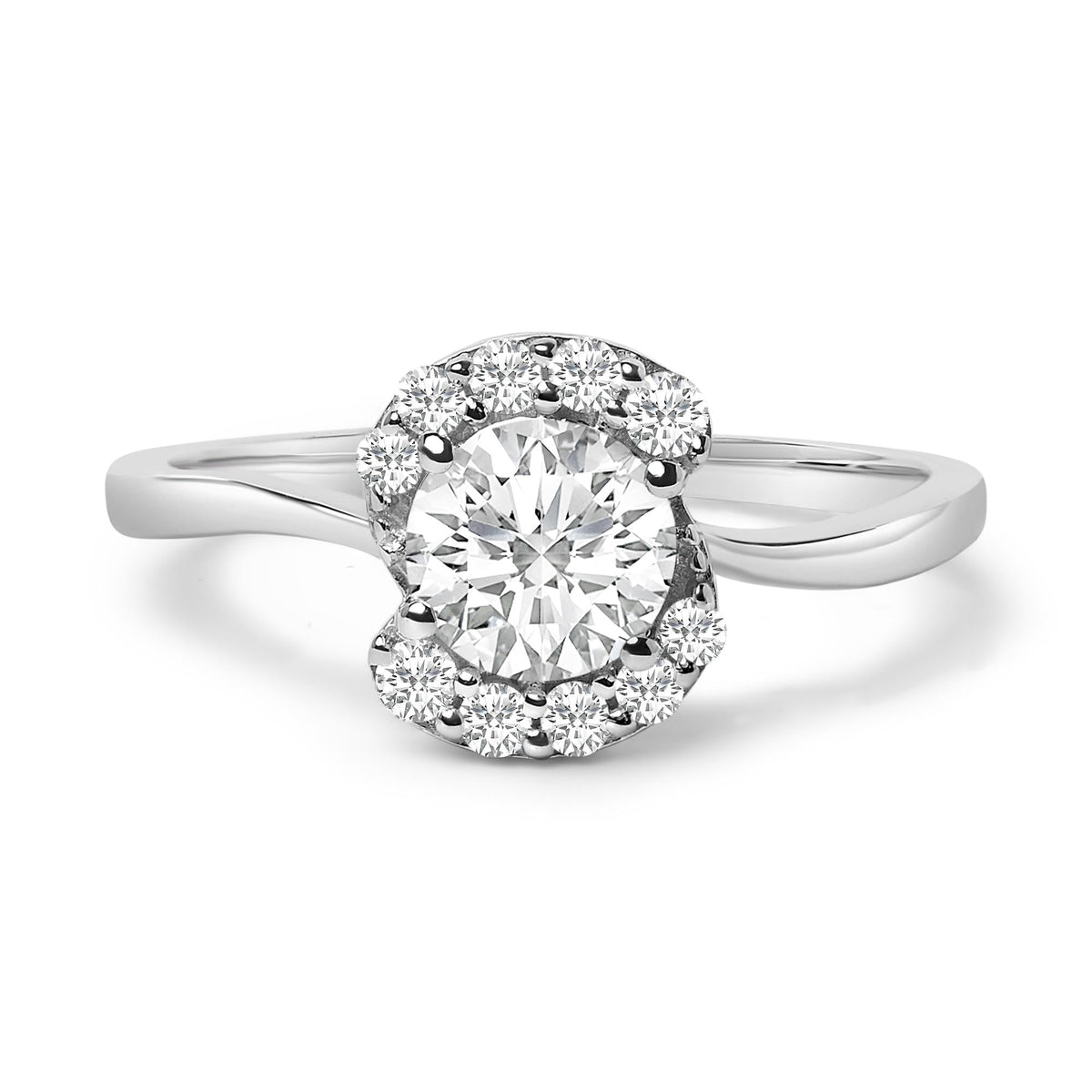 Sterling Silver Lab Grown 1.0 Cttw Diamond Oval Shaped Halo Engagement Ring