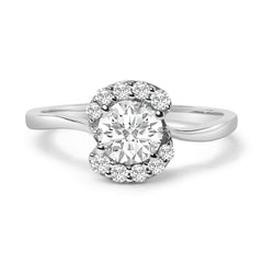 Sterling Silver Lab Grown 1.0 Cttw Diamond Oval Shaped Halo Engagement Ring