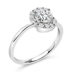 Sterling Silver Lab Grown 1.0 Cttw Diamond Oval Shaped Halo Engagement Ring