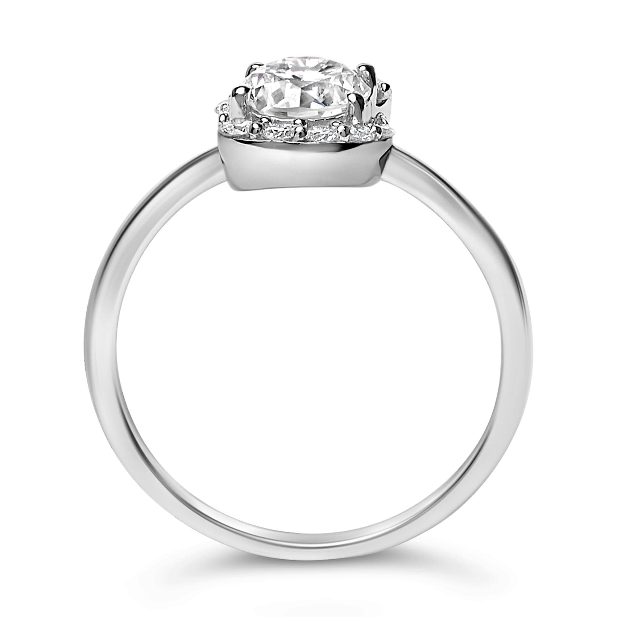 Sterling Silver Lab Grown 1.0 Cttw Diamond Oval Shaped Halo Engagement Ring