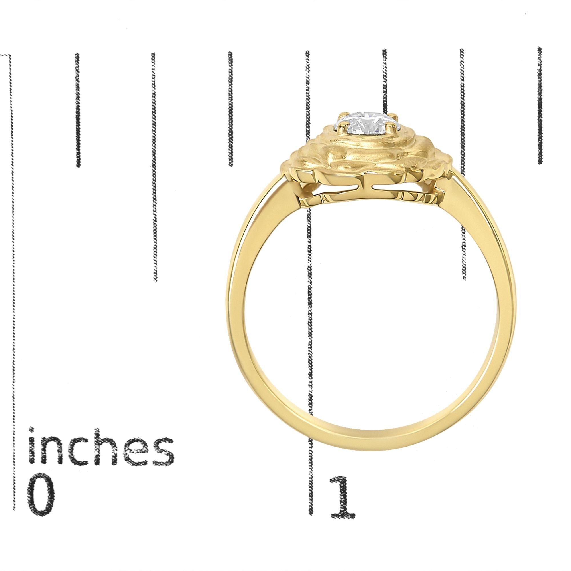 14K Yellow Gold Plated Sterling Silver 1/3 Cttw Lab Grown Diamond Floral Motif Solitaire Ring
