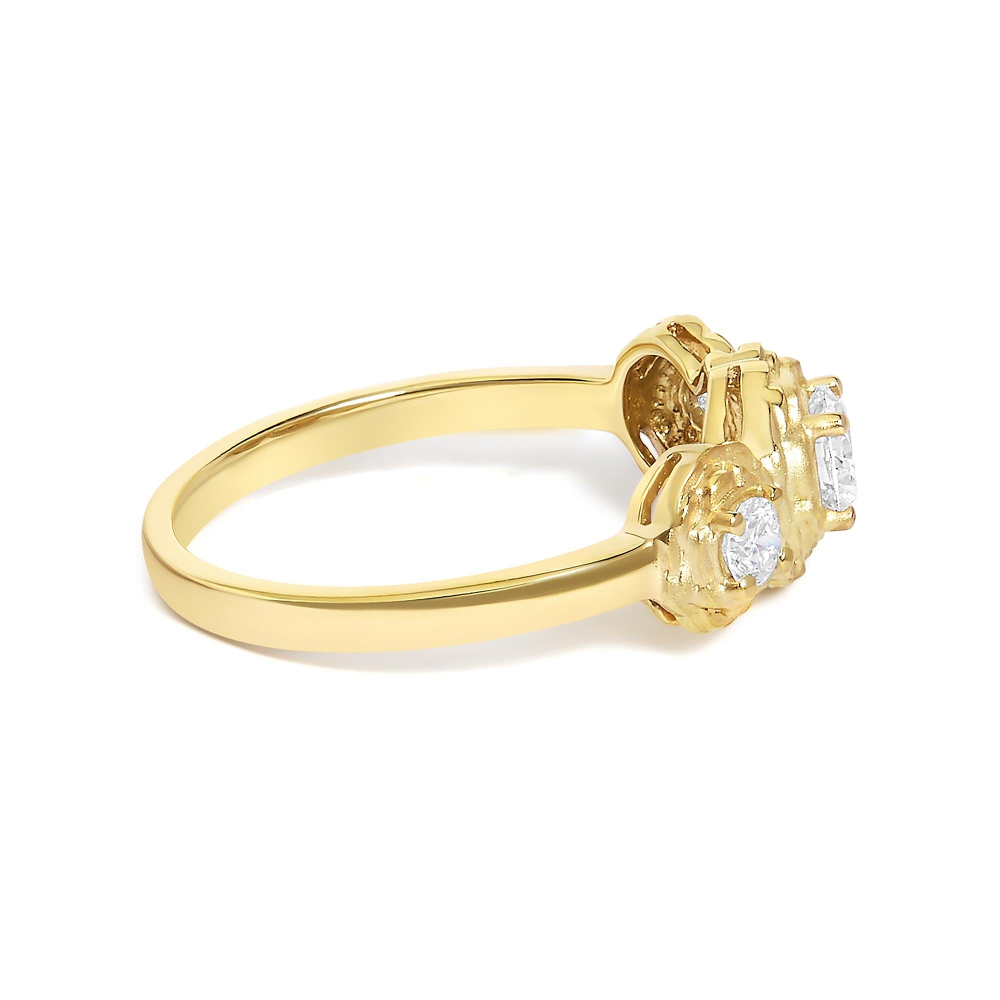 14K Yellow Gold Plated Sterling Silver 1/2 Cttw Lab Grown Diamond Floral 3-Stone Ring